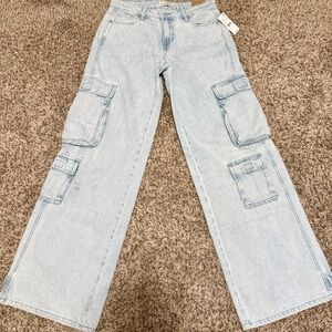 PacSun Low Rise Baggy Wide leg Light Blue Cargo Jeans NWT